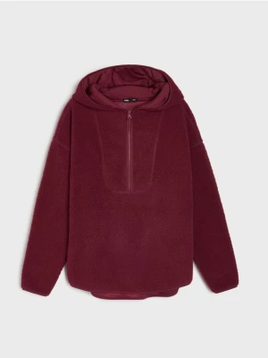 Sinsay - Bluza sherpa z kapturem - czerwony