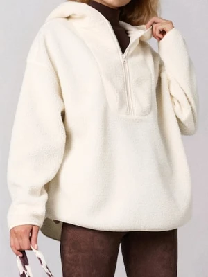 Sinsay - Bluza sherpa z kapturem - kremowy