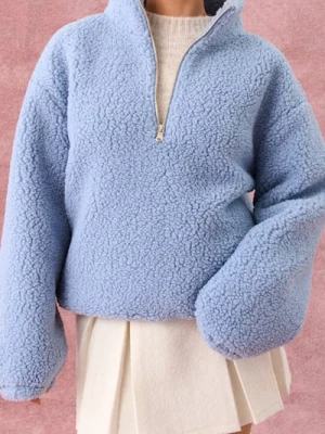 Zdjęcie produktu Sinsay - Bluza sherpa ze stójką na zamek - niebieski