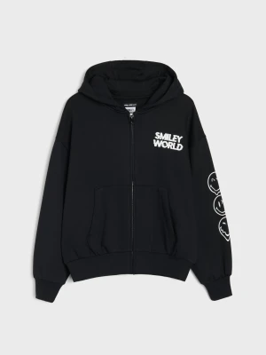 Sinsay - Bluza z bawełną z kapturem i nadrukiem SmileyWorld® - czarny