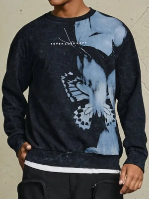 Sinsay - Bluza z efektem sprania i napisem - czarny