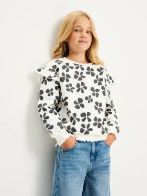 Sinsay - Bluza z falbanami przy rękawach - kremowy