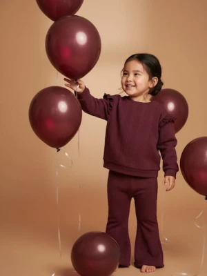 Sinsay - Bluza z falbankami o warkoczowym splocie - bordowy