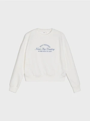 Sinsay - Bluza z haftowanym napisem - kremowy