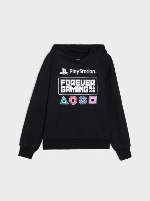 Sinsay - Bluza z kapturem i nadrukiem PlayStation - czarny