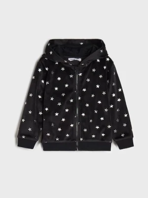 Sinsay - Bluza z kapturem w gwiazdki zapinana na zamek - czarny