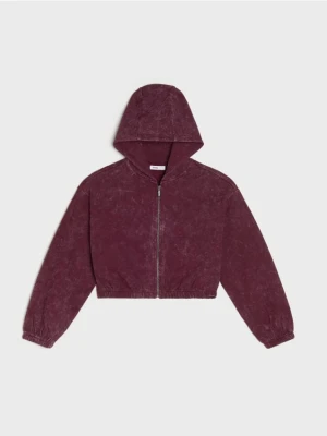 Sinsay - Bluza z kapturem z efektem sprania - bordowy