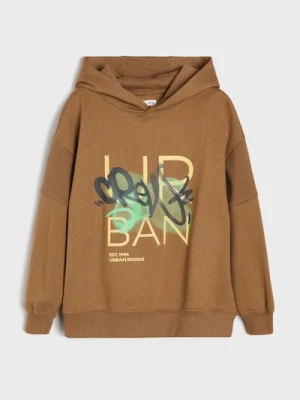 Sinsay - Bluza z kapturem z nadrukiem graffiti - brązowy