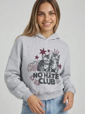 Sinsay - Bluza z kapturem z nadrukiem kotów - szary