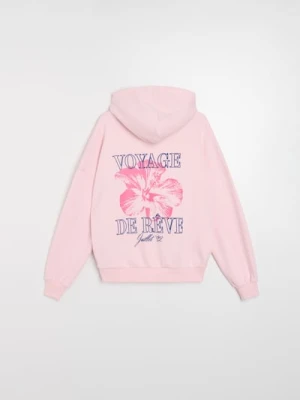 Sinsay - Bluza z kapturem z nadrukiem na plecach - różowy