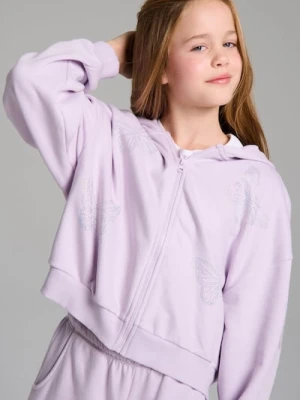 Sinsay - Bluza z kapturem z ozdobnymi cyrkoniami - fioletowy