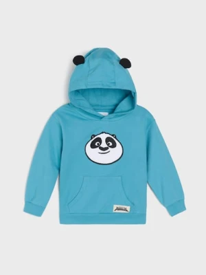 Sinsay - Bluza z kapturem z uszkami 3d Kung fu Panda - niebieski