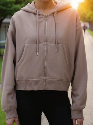 Sinsay - Bluza z kapturem z zapięciem - beżowy