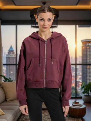 Sinsay - Bluza z kapturem z zapięciem - czerwony