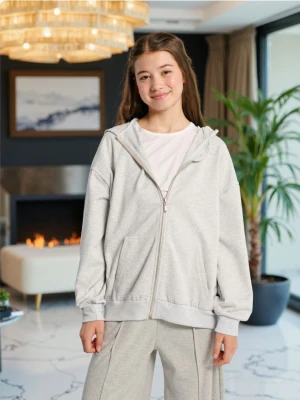 Sinsay - Bluza z kapturem z zapięciem - szary