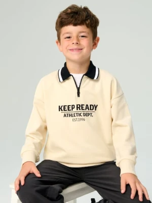 Sinsay - Bluza z kołnierzykiem i haftowanym napisem - kremowy