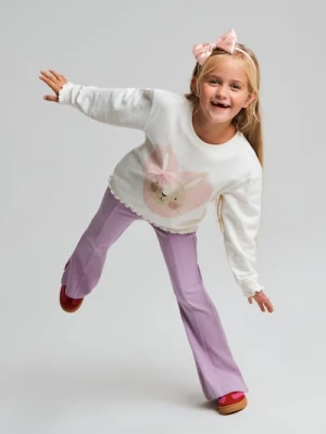 Sinsay - Bluza z nadrukiem i falbanami - kremowy