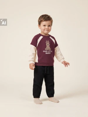 Sinsay - Bluza z nadrukiem renifera z domieszką bawełny - bordowy