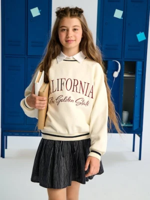 Sinsay - Bluza z napisem i kontrastową lamówką - kremowy