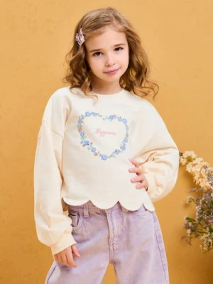 Sinsay - Bluza z tkaniny french terry z haftem i dekoracyjnym wykończeniem - kremowy