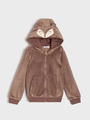 Sinsay - Bluza zip hoodie - brązowy
