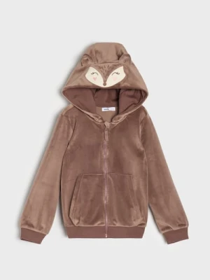 Sinsay - Bluza zip hoodie - brązowy