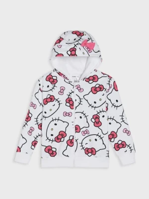 Sinsay - Bluza zip hoodie Hello Kitty - biały