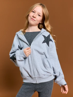 Sinsay - Bluza zip hoodie w gwiazdy - szary