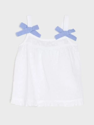 Sinsay - Bluzka ażurowa na ramiączkach z ozdobnymi kokardami - biały