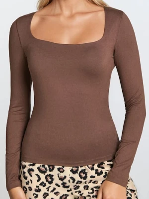 Sinsay - Bluzka basic z dekoltem karo - brązowy