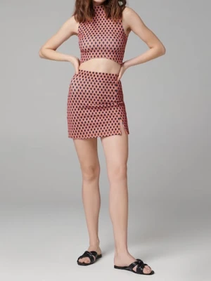 Sinsay - Bluzka bez rękawów z golfem i geometrycznym wzorem - pomarańczowy