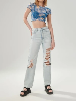 Sinsay - Bluzka crop top ze wzorem - wielobarwny