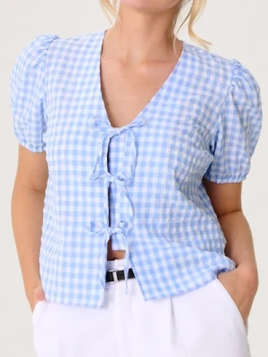 Sinsay - Bluzka koszulowa w kratę z dekoracyjnym wiązaniem - wielobarwny