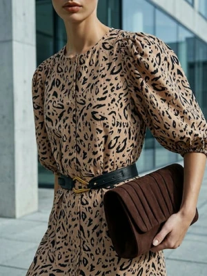 Sinsay - Bluzka koszulowa z bufiastymi rękawami i wiskozą - wielobarwny