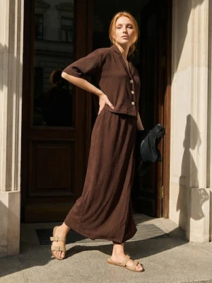 Sinsay - Bluzka koszulowa z domieszką wiskozy - brązowy