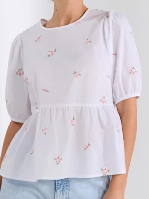 Sinsay - Bluzka koszulowa z haftem w kwiatki - biały