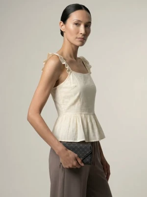 Sinsay - Bluzka na ramiączkach z falbanami i wiskozą - żółty