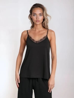 Sinsay - Bluzka na ramiączkach z ozdobną koronką - czarny