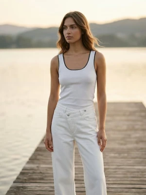 Sinsay - Bluzka na ramiączkach z wiskozą - biały