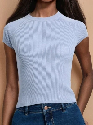 Sinsay - Bluzka swetrowa z krótkim rękawem - błękitny