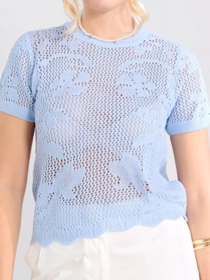 Sinsay - Bluzka swetrowa z motywem kwiatowym - błękitny