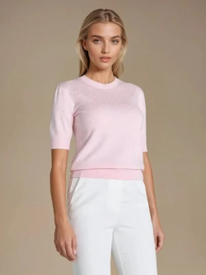 Sinsay - Bluzka swetrowa z ozdobnymi kryształkami - różowy