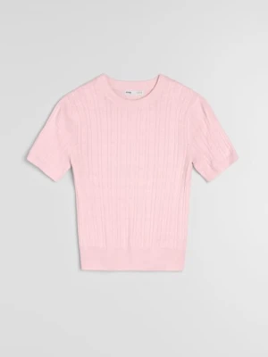 Sinsay - Bluzka swetrowa z prążkowanej dzianiny - różowy