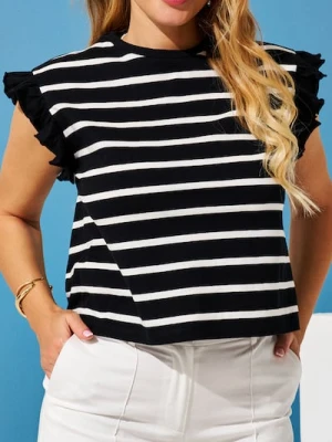 Sinsay - Bluzka w paski z falbaną - wielobarwny