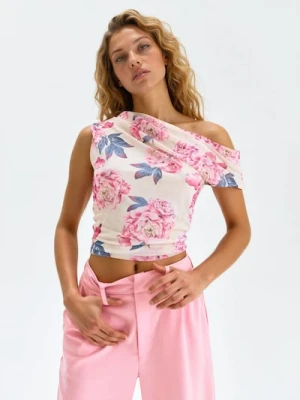 Sinsay - Bluzka z asymetrycznym dekoltem w kwiaty - wielobarwny