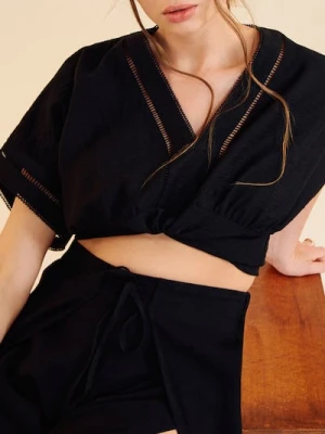 Sinsay - Bluzka z ażurową wstawką z wiskozą - czarny