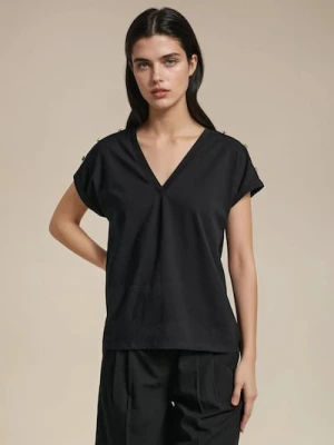 Sinsay - Bluzka z dekoltem V z ozdobnymi dżetami - czarny