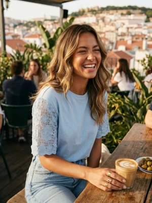 Sinsay - Bluzka z dekoracyjnym krótkim rękawem crochet - błękitny