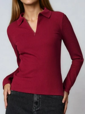 Sinsay - Bluzka z długim rękawem - bordowy