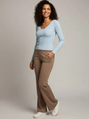 Sinsay - Bluzka z długim rękawem i koronką przy dekolcie - błękitny